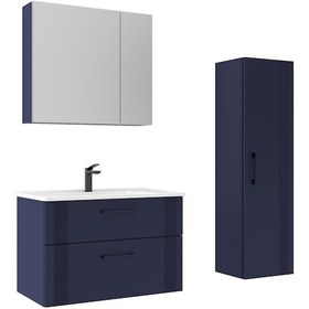 Resim Orka Bari 85 Cm Mat Lacivert Banyo Dolabı Takımı Ve Boy Dolabı Mat Lacivert 