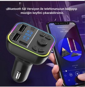 Resim Rgb Bluetooth Araç Kiti Transmitter Usb Type-c Mp3 Sd Kart Flash Hızlı Çakmaklık Şarjı 