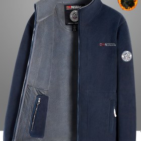 Resim Erkek Dikişli Alfabesi Kapüşon Ceket, Casual Stand Yaka Uzun Kollu Polyester 100% Örgü Kumaş, Normal Beden Sonbahar/Kış Sıcak Fleece Mont, Fermuar Klapeli, Kalın 