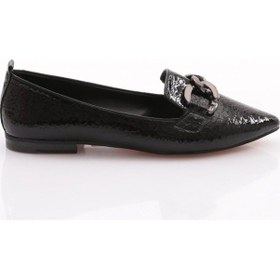 Resim Dgn K014 Kadin Demir Aksesuarli Babet Siyah Balık Sırtı 