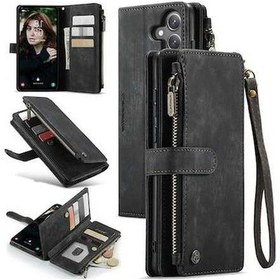 Resim Yunjiwu Yulong Uyumlu Pu Deri 10 Kartlık Cüzdan Telefon Kapağı Siyah Black 