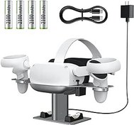 Resim Alüminyum Alaşımlı VR Kulaklık Hızlı Şarj İstasyonu Oculus Quest 2 Meta Quest 2 için Dock Standı, 4 Şarj Edilebilir Pil ve USB C Şarj Cihazı ile [Pil ile Elit Kayışı Destek] 