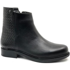 Resim Ayakdaş 3017 Hakiki Deri Kaymaz Taban Düz Bot Kadın Bot Siyah 