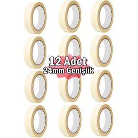 Resim Bant Evi Maskeleme Bandı 12 Adet 24mmx25mt Kağıt Boyacı Bandı 
