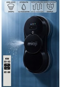 Resim Mioji VLR2 Cam Temizleme Robotu Ultrasonik Su Spreyli Akıllı Navigasyonlu Uzaktan Kumandalı - Siyah 