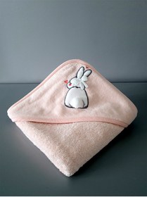 Resim Tanem Home %100 Pamuk Pembe Tavşan Desen Nakışlı Bebek Havlu Kundak 75x75 Cm 