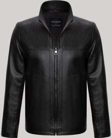 Resim Hakiki Kuzu Derisi Siyah Erkek Deri Mont Dik Yaka Cepli Deri Ceket Siyah 