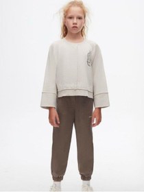 Resim Kız Çocuk Pamuklu İki İplik Salaş Sweatshirt-14719 Gri 