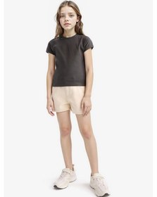 Resim DeFacto Kız Çocuk Slim Fit Dar Kesim Bisiklet Yaka Basic Düz Fitilli Kaşkorse Kısa Kollu Tişört B3053A825SMAR211 Antrasit 