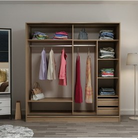 Resim Minarmobilya Minar Kale 2 Kapaklı Aynalı Sürgülü Dolap 180 Cm - Dore/Antrasit 