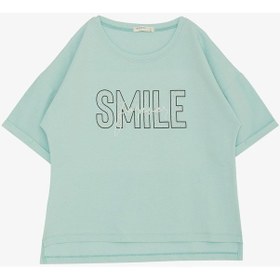 Resim Breeze Kız Çocuk Tişört Smile Yazı Baskılı Taşlı 9-16 Yaş, Su Yeşili-su Yeşili Su Yeşili 