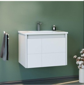 Resim Orka Likya 65 Cm Mdf Mat Beyaz Banyo Dolabı Alt Modül Ve Lavabo Beyaz 