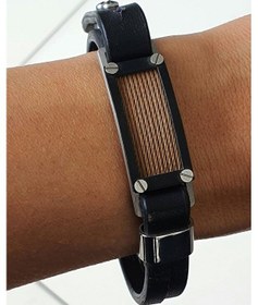 Resim 316l Anti Alerjik Cerrahi Çelik Siyah Deri Erkek Bileklik Gümüş 