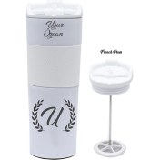 Resim Hediye Rengi Isme Özel Premium French Press Çelik Termos 450 ml M1 