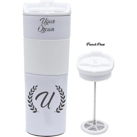 Resim Hediye Rengi Isme Özel Premium French Press Çelik Termos 450 ml M1 