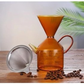 Resim Storemax Miter Premium Borosilikat Cam Kahve Demleme Sürahisi 600ML Dayanıklı Tarzı Manuel Kahve Demliği Filtre Aparatlı Şık Tasarım 