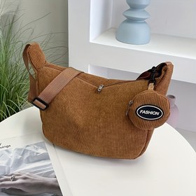 Resim 1 adet Şık ve Tek Renkli Naylon Omuz Çantası Kadınlar Için, Moda Kore Tarzı Casual Omuz Çantası Zip Kapatma, Polyester Astarlı, Kenar Yağ Bitirme 