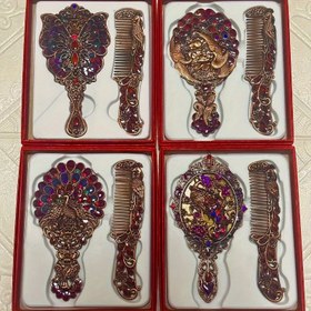 Resim Zarif Hediye, Vintage Ayna ve Tarak Seti, Kelebek Çiçek Süslemeli Ayna ve Saç Tarak, Taşınabilir El Tipi Makyaj Aynası Tarak, Yaratıcı Ayna ve Tarak Seti, Anneler Günü, Noel Hediyesi 