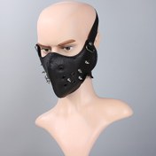 Resim 1 adet Erkek Moda Rivet Süslemeli Yüz Maskesi, Sokak Stili Sahte Deri Motorlu Bisiklet Rüzgar Korumalı Cool Mask, Sahne Performansı Fotoğrafçılık Prop, Cadılar Bayramı Karnaval Parti Kostüm Aksesuarı 
