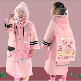 Resim Pembe Çocuk Çocuk Erkek Kız Kapşonlu Yağmur Karikatür Dinozor Yağmurluk Ceket Pançolar Yaş 4-10 Yıl Giymek Pembe 