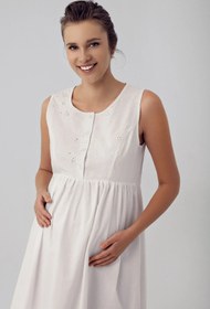 Resim Dokuma Düğmeli Askılı Pamuklu Hamile Gecelik 16114 - Ekru / 2XL 