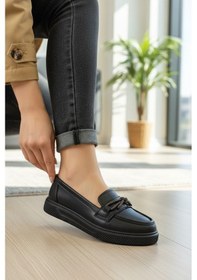 Resim Enoch Kadın Antrasit Kırçıllı Bağcık Detaylı Comfort Şehir Loafer 2211 Sıyah 