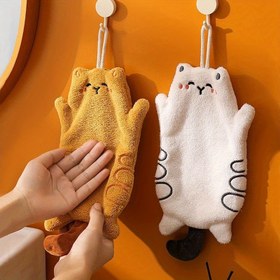 Resim 2 adet Sevimli Kedi El Havlusu - Kalınlaştırılmış Emici Asılı Temizlik Bezleri, Makinede Yıkanabilir ve Tekrar Kullanılabilir, Modern Karikatür Kedi Tasarımı Mutfak, Banyo, Araba için - Yumuşak Mercan Polar Malzeme, Banyo Gereçleri, Eğlenceli Tasarım, Dayanıklı Kumaş 