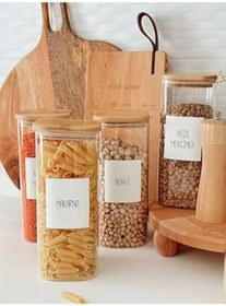Resim btmhome 1300 ml Bambu Kare Kapaklı Cam Kavanoz Seti 3 Adet Şeffaf 