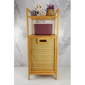 Resim 2 Organizer Raflı Ahşap Bambu Çek-Aç Kirli Sepeti 