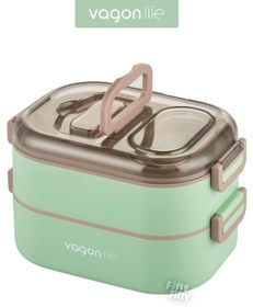 Resim Vagonlife 1000 ML İki Kat Üç Bölme Paslanmaz Çelik Bento Lunch Box Yeni Nesil Sefer Tası-Sos Kaseli 