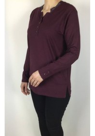 Resim Likralı Turlu Viskon Yakası Taşlı Ve Düğmeli Spor Bluz Fuşya 