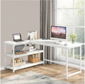 Resim 89054 160 cm L Masa Çalışma Masası Oyuncu Masası Kitaplıklı Masa Ofis Masası Yazı Masası Beyaz 