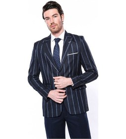 Resim Wessi Çizgili Lacivert Slim Fit Ceket Siyah 
