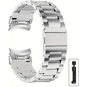 Resim Willowhaven Galaxy Watch 7 6 5 4 43mm 44mm 45mm Gümüş Renkli Dayanıklı Siyah Metal Bileklik 