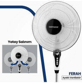 Resim Goldmaster Gm-7927 Ayaklı Vantilatör 50 W Yatay Salınım Özelliği ile Ferahlatıcı Etki 