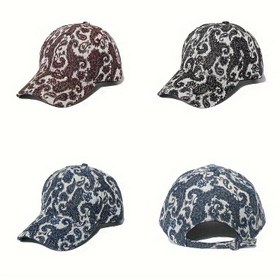 Resim Kadınlar İçin İlkbahar ve Sonbahar Etnik Desenli Beyzbol Şapkası, Outdoor Yıkanmış Denim Duckbill Şapka, Moda Dad Hat 
