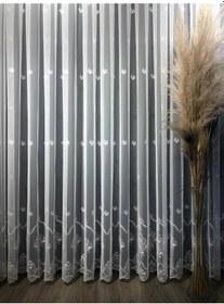 Resim Tül Perde Grek Zemin Sedef Sim Işlemeli B13827 Ekru 