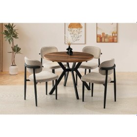 Resim Hltn Ahşap Yuvarlak Açılır Büyüyen Yemek Masa Sandalye Takımı 4 Sandalyeli Ceviz Ceviz 