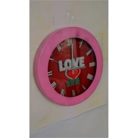 Resim Bahat Isı Ölçer Termometreli Metal Pembe Love Salon Ofis Duvar Saati 35 cm 