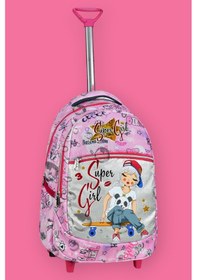 Resim Tezzgelsin Çekçekli Super Girl Desenli Beslenmeli Ve Kalemlikli Okul Çantası 3'lü Set Pembe 