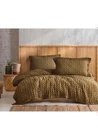 Resim Şaheser Jakarlı Yatak Örtüsü Çift Kişilik Enza Haki 