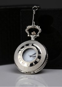 Resim imsaconcept Önü Açık Roma Rakamları İşlemeli Gümüş Köstekli Saat Kutulu 