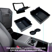 Resim Tesla Yeni Model Y LAUNCH JUNIPER 2025 ve MODEL 3 HIGHLAND 2024-2025 Modelleri için Merkezi Konsol Kol Dayama Depolama Kutusu Seti, 4 Parça Kiti: İçerir 1 Ön Depolama Kutusu, 1 Arka Depolama Kutusu, 1 Gizli Kol Dayama Bölmesi, 1 Bardak Tutucu Altlığı 