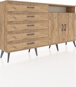 Resim Arges Konsol 2 Raflı 5 Çekmeceli 2 Kapaklı 176x30x99 Çam-çam Atlas Çam/atlas Çam - Atlas Çam 