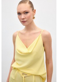 Resim Sateen Degaje Yaka Dökümlü Bluz - Sarı-136693 Sarı 