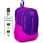 Resim Coral High Sport Pembe-mor Okul ve Günlük Sırt Çantası USB ve AUX Çıkışlı 23230 