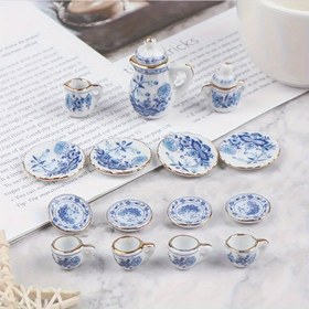 Resim Mini Çay Seti Oyuncak Ev Kompakt Seramik Çay Seti Oyun Evi Oyuncak Minyatür Yiyecek Oyun Sahnesi Modeli 