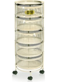 Resim 5 Katlı Krem Yana Açılır Tekerlekli Patates Soğan Sepeti Sebze Me 