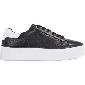 Resim Calvin Klein Platform C Lace Up Leather Womens Sneaker Hakiki Deri Kadın Günlük Spor Ayakkabı Siyah Siyah 
