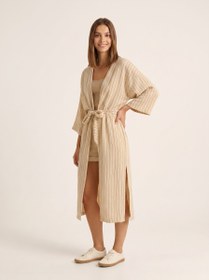 Resim Müslin Kimono + Hediye Toka | Çizgili & Oversize 